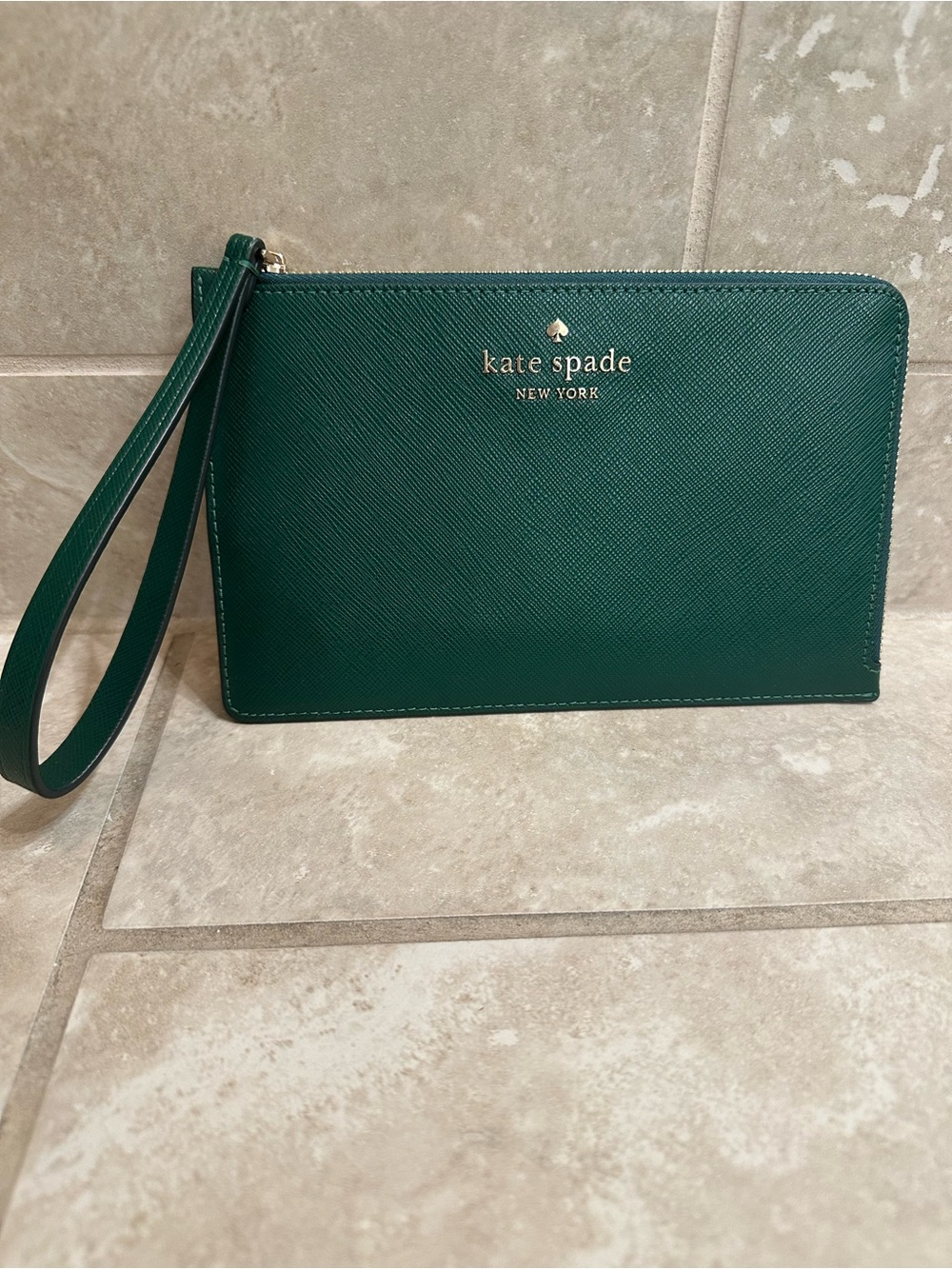 kate spade Emerald Staci Wristlet Clutch with Gold Logo